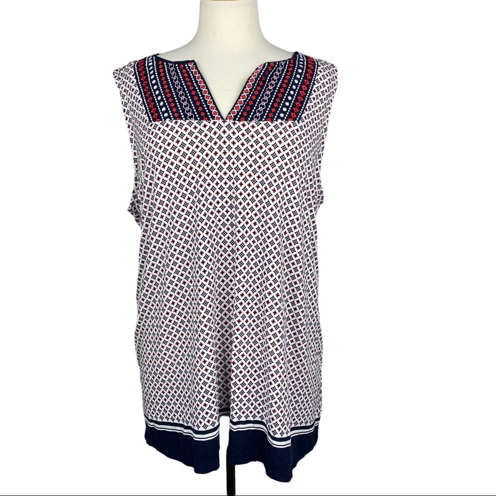 DALIA Women Embroidered Neckline Sleeveless Pullover Top Blouse Size XXL
